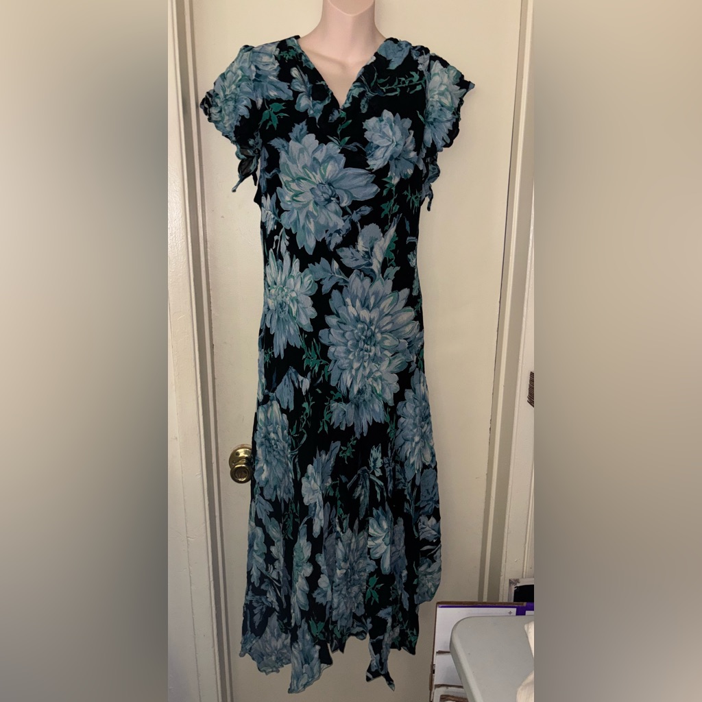 Floral Blue And Black Women's Dress. Size S
